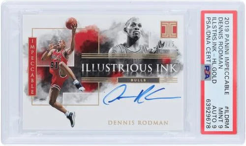 Dennis Rodman Chicago Bulls Autographed 2019 Panini Impeccable Gold #- #3/5  Authenticated 9/9 Card - Fanatics Authentic Certified