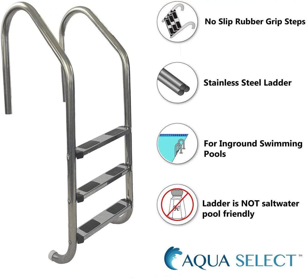 Aqua Select 3 - Step Swimming Pool Ladder With Stainless Steel Steps