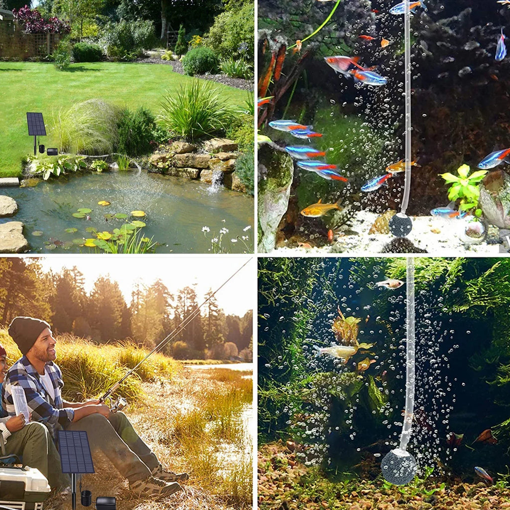 moobody 2W Plug-in Solar Oxygen Pump Fish  Oxygenator Aquarium Oxygen Aerator Air Pump Fishing Aerator with Pipe Air Bubble Stones for Garden Fish  Pool Pond
