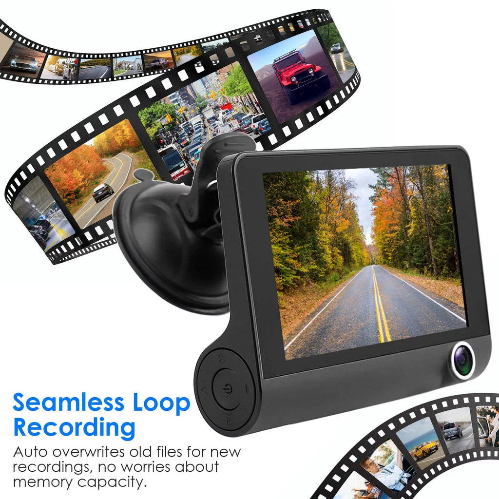 iMounTEK Dash Cam for Cars, 1296P Full  Dash Camera with 4inch  Display, 3 Channel Dash Cam with Night Vision, Driving Recorder