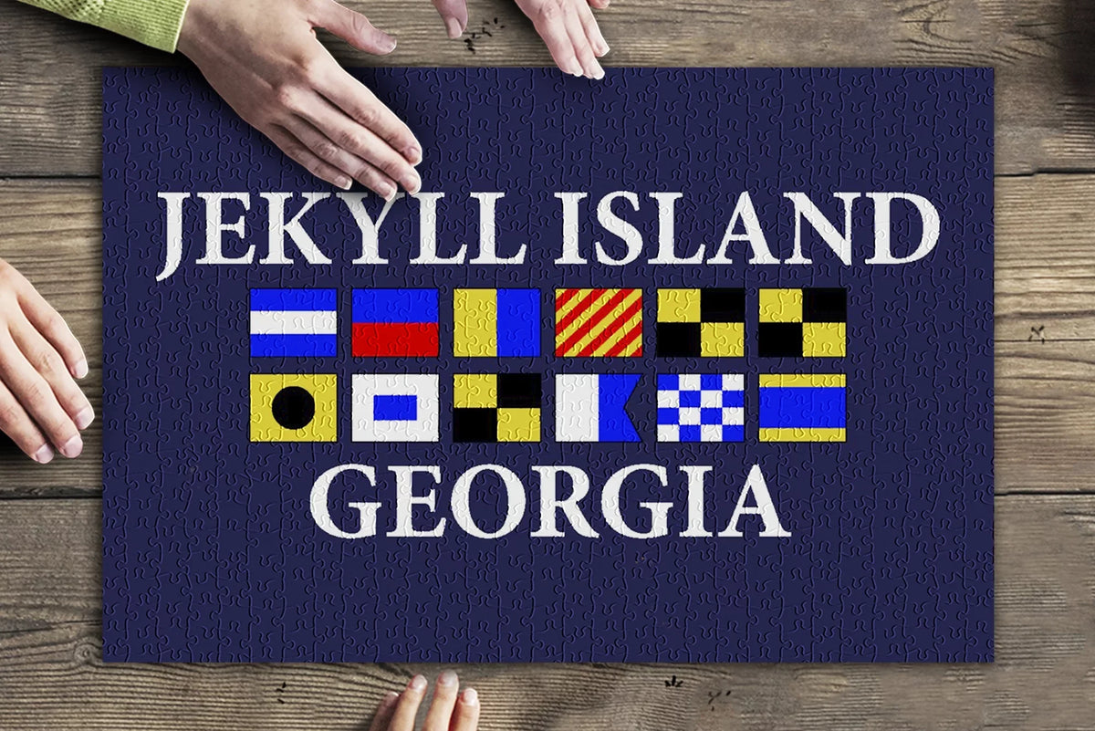 Jekyll Island, Georgia, Nautical Flags (19x27 inches, Premium 500 Piece Jigsaw Puzzle for Adults and Family, Made in )