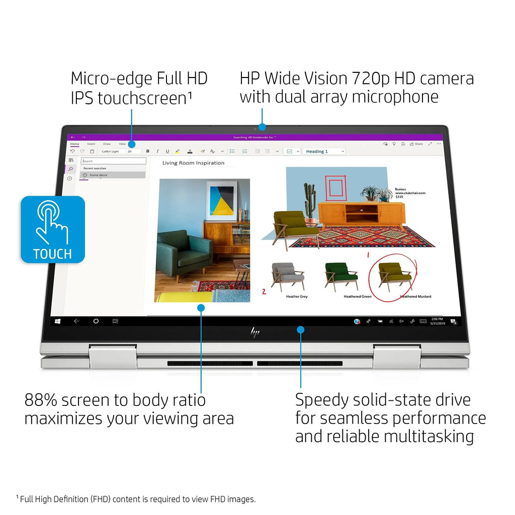 2021  Envy 2-in-1 Laptop 15.6 inch  Touchscreen 11th Gen Intel i5-1135G7 Iris Xe Graphics 12GB DDR4 512GB NVMe - 6 Win 10 Fingerprint Backlit Keyboard w/ 32GB  Natural Silver 15-ED1055WM
