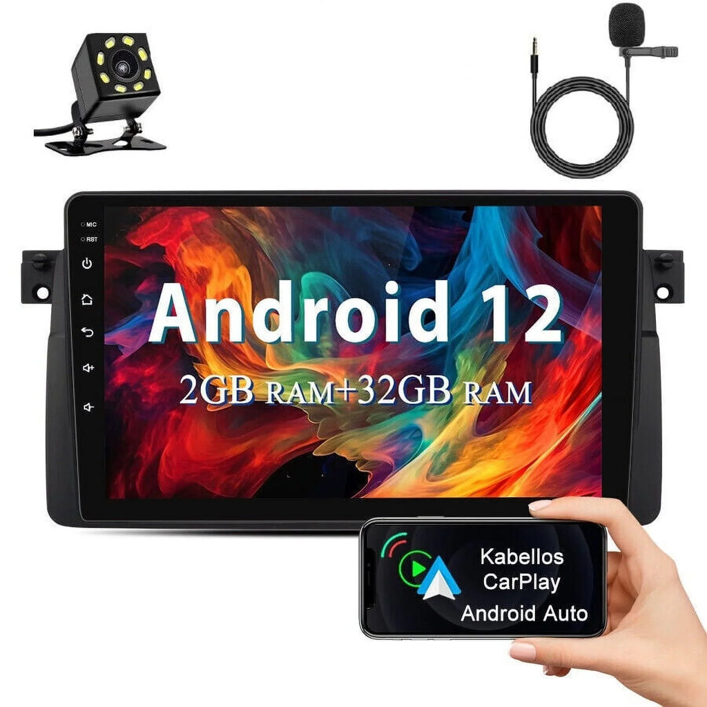 Android 12 Car Radio Stereo for  E46 M3 9 inch Touch Screen 2+32GB   Apple Carplay Android Auto     Bluetooth