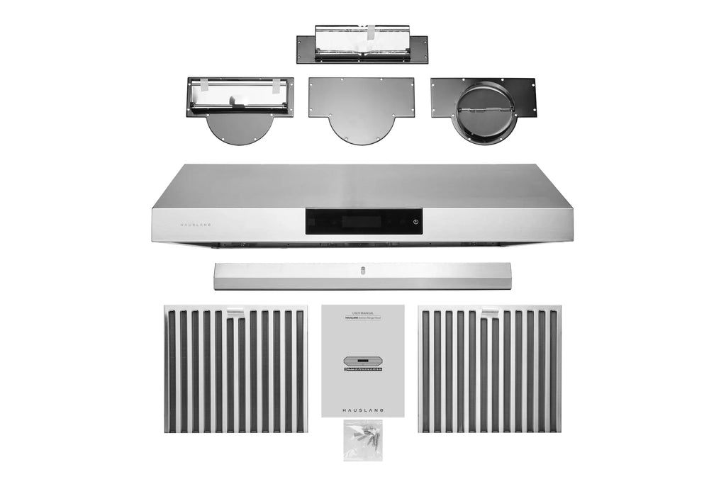 Hauslane | Chef Series | PS18 30" Under Cabinet Range Hood, Stainless Steel Contemporary Modern Design 860 , Touch Screen w/Digital Clock, Dishwasher Safe Baffle Filters,  Lamps, 3-Way Venting