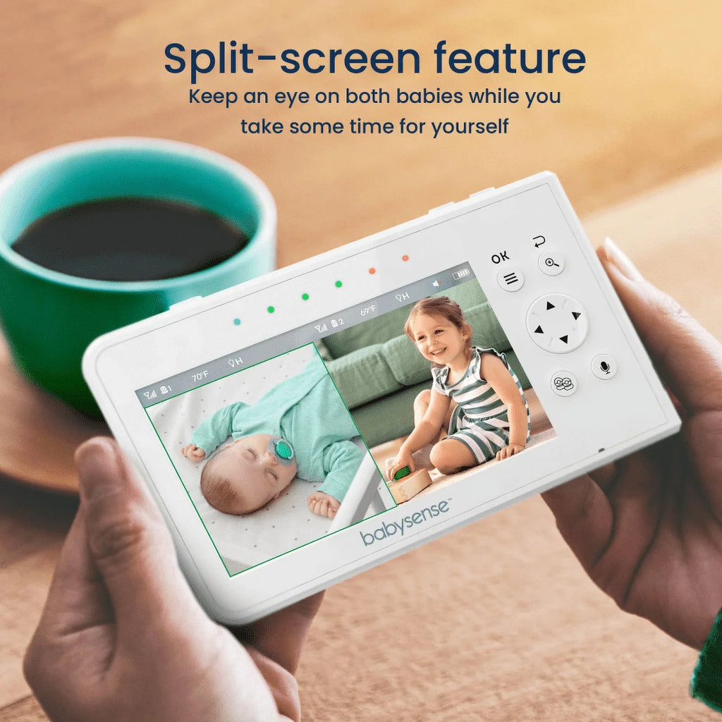 Babysense Split Screen Video Baby Monitor, 4.3" Display with 2  Cameras, Long Range, Night Light & Vision, Two-Way Talk, V43