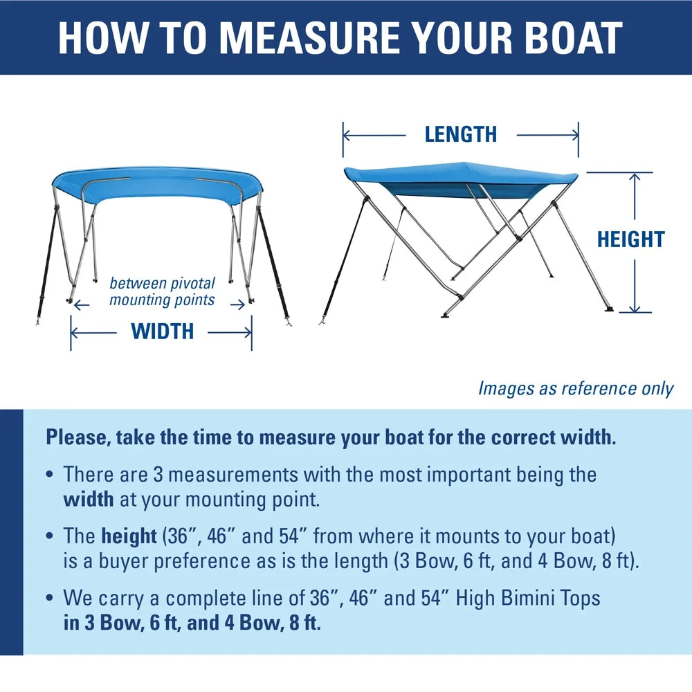 Bimini Top Boat Cover 36" High 3 Bow 6' ft. L x 73" - 78" W