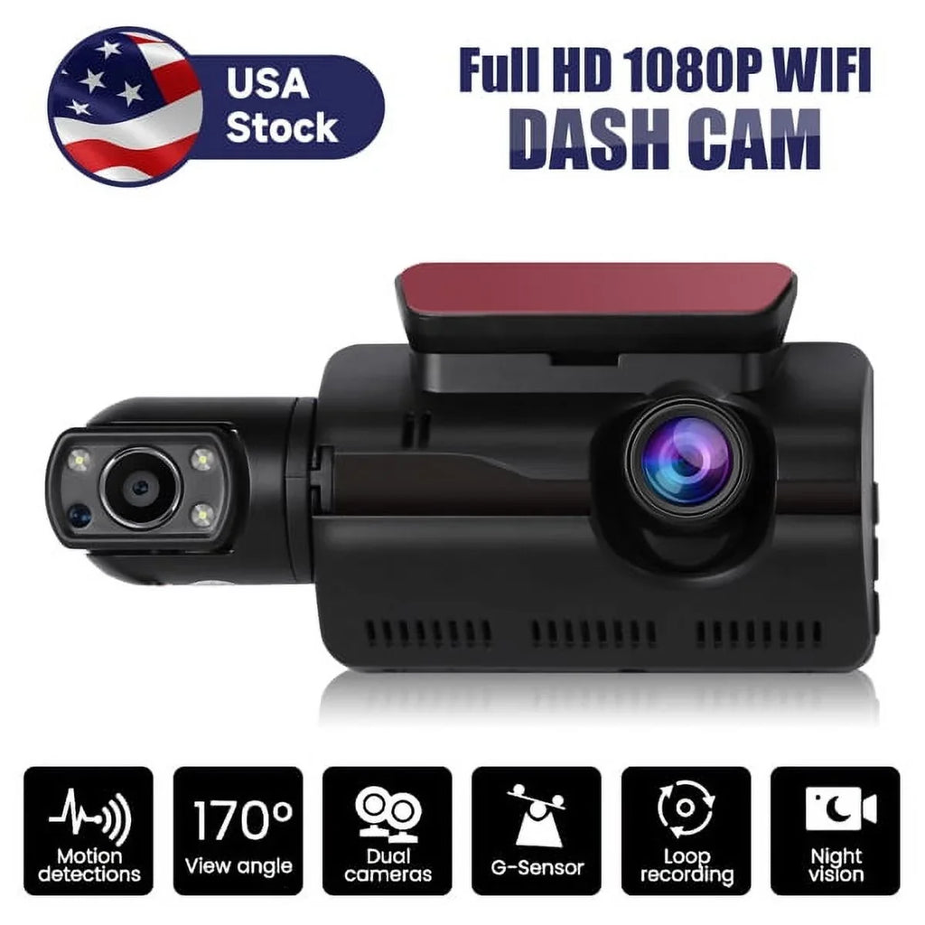 1080P Dash Cam Night Vision Dash Camera Front and Rear 170° Wide Angle Loop Recording