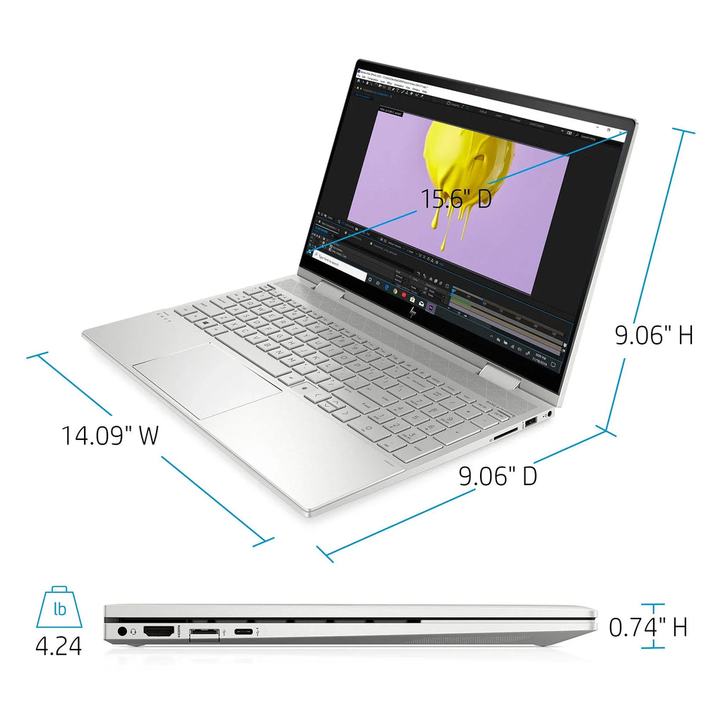 2021  Envy 2-in-1 Laptop 15.6 inch  Touchscreen 11th Gen Intel i5-1135G7 Iris Xe Graphics 12GB DDR4 512GB NVMe - 6 Win 10 Fingerprint Backlit Keyboard w/ 32GB  Natural Silver 15-ED1055WM