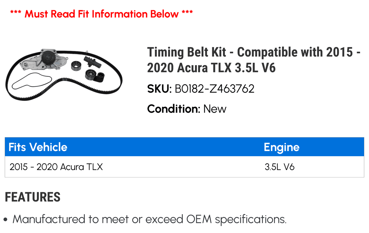 Timing Belt Kit - Compatible with 2015 - 2020 Acura  3.5L V6 2016 2017 2018 2019