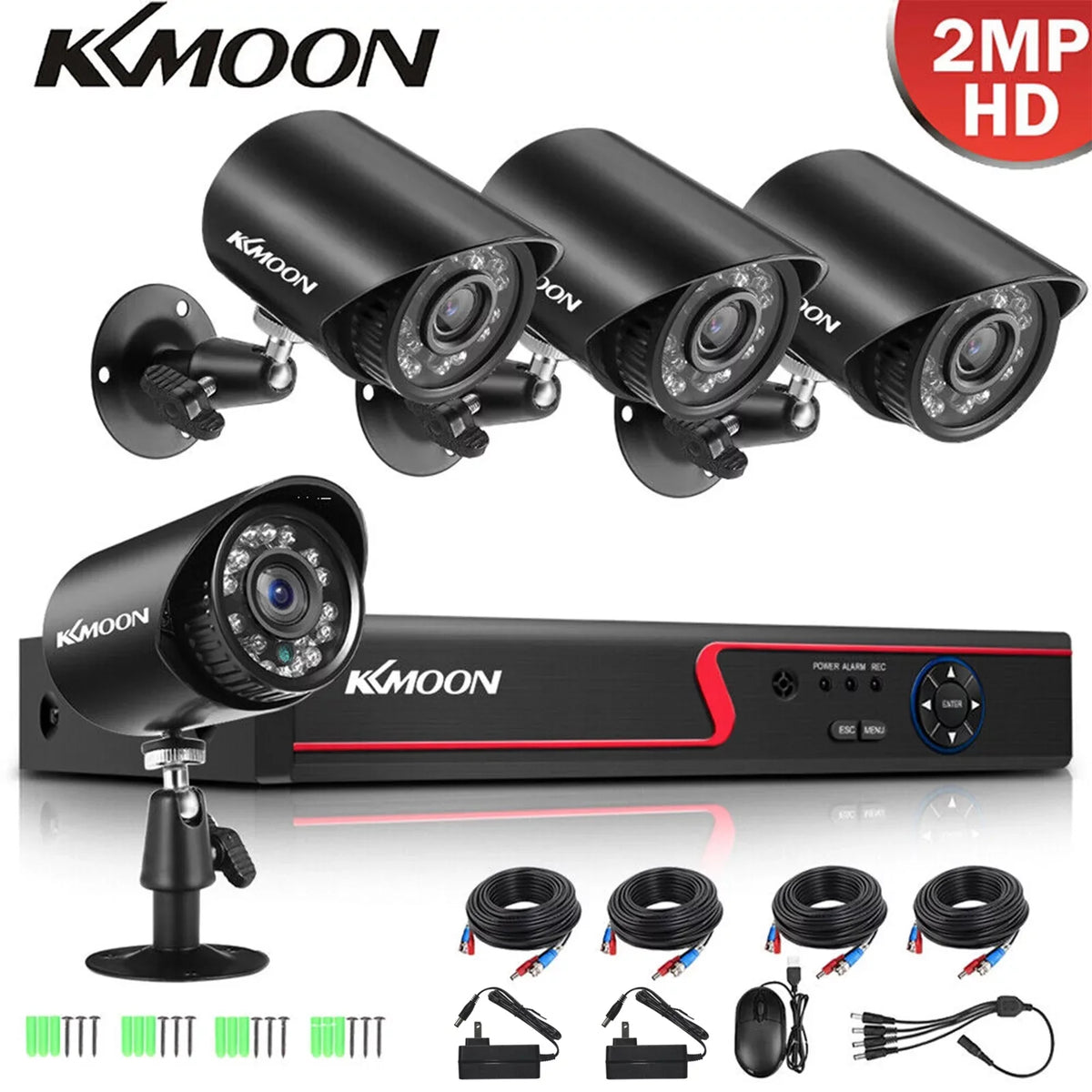 KKmoon 4CH 1080P Full   Video Recorder & 4 Camera Set - /Analog///   Digital Video Recording System with P2P Remote Phone for Home Office