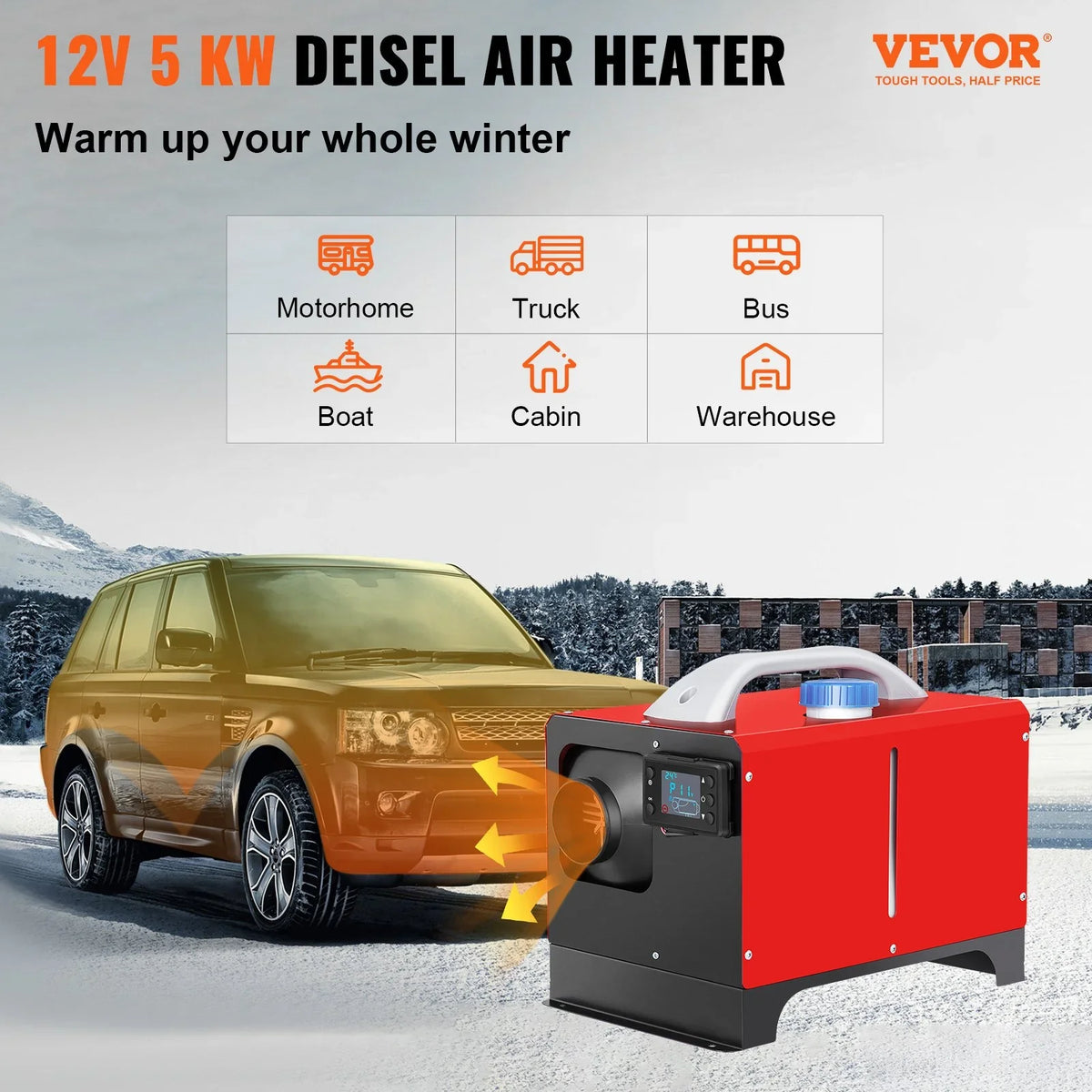 5KW 12V Diesel Air Heater with Remote Control and , Fast Heating Mini Truck Heater for , Boat, Bus, Car Trailer, Motorhomes