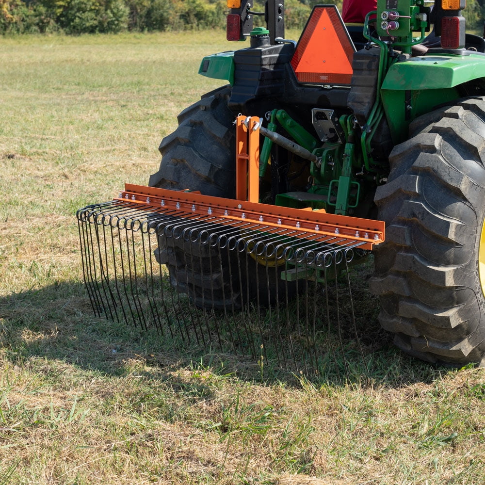 Titan Attachments 3 Point 5  Pine Straw Needle Rake, Category 1 Tractors, Coil Spring Tines, Drag-Behind Landscape Rake
