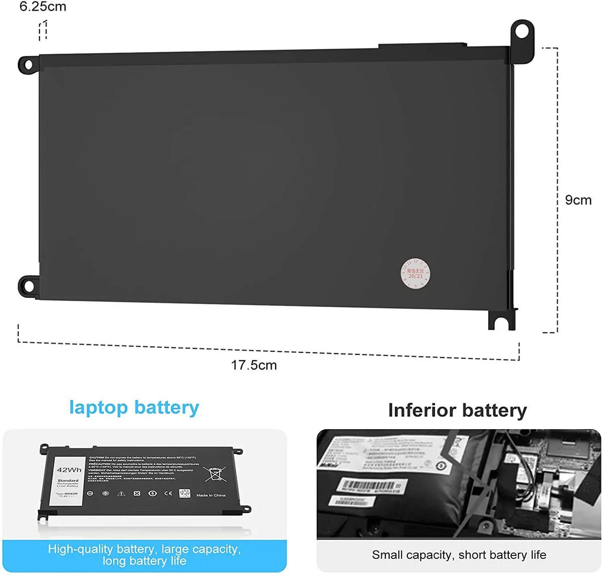 WDX0R  Battery For  Inspiron 15 5567 5568 13 5368 7368 7569 P75F P69G