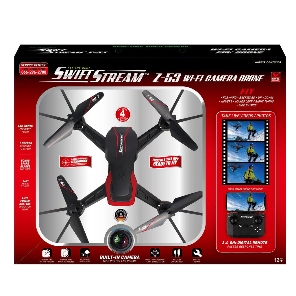 Swift Stream High Performance  Z-53 Wi-Fi Camera Drone, 360° Aerial Stunts & Flight Stabilization
