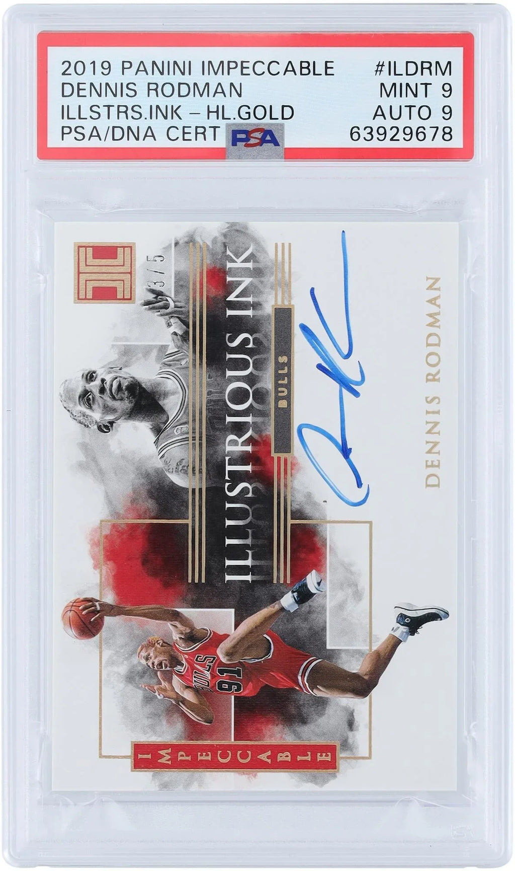 Dennis Rodman Chicago Bulls Autographed 2019 Panini Impeccable Gold #- #3/5  Authenticated 9/9 Card - Fanatics Authentic Certified