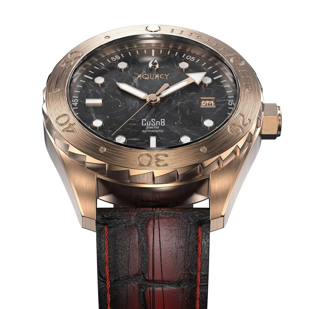 Aquacy Bronze CuSn8 Marble Automatic Diver Watch ..8215.L - Screw Down 316L Stainless Case Back - 200M Water Resistance - 120 click Uni-Directional Bezel Dive Swimming Wrist Watches For Men