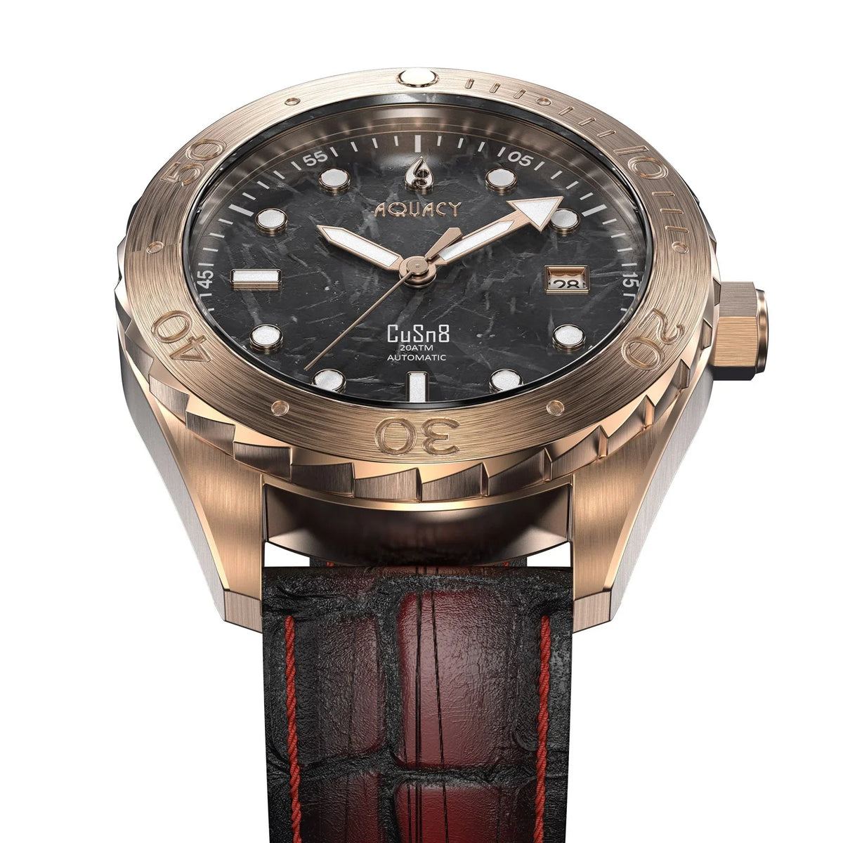 Aquacy Bronze CuSn8 Marble Automatic Diver Watch ..8215.L - Screw Down 316L Stainless Case Back - 200M Water Resistance - 120 click Uni-Directional Bezel Dive Swimming Wrist Watches For Men
