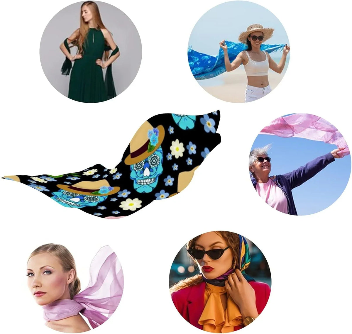 Hyjoy Ethnic Feather And Skull Long Silk Neck Scarf Lightweight Shawl Wrap Scarves for Women Girls