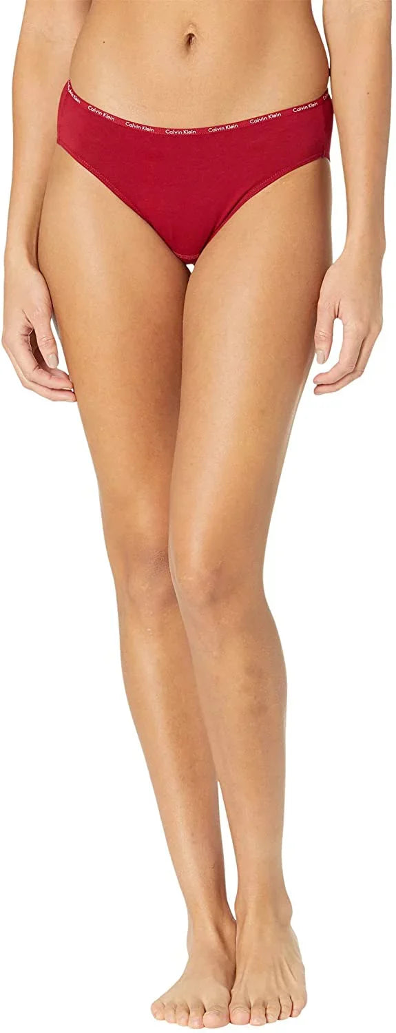 Calvin Klein Women's 5-Pack Signature Cotton Bikini, Red Gala \ Black,M -