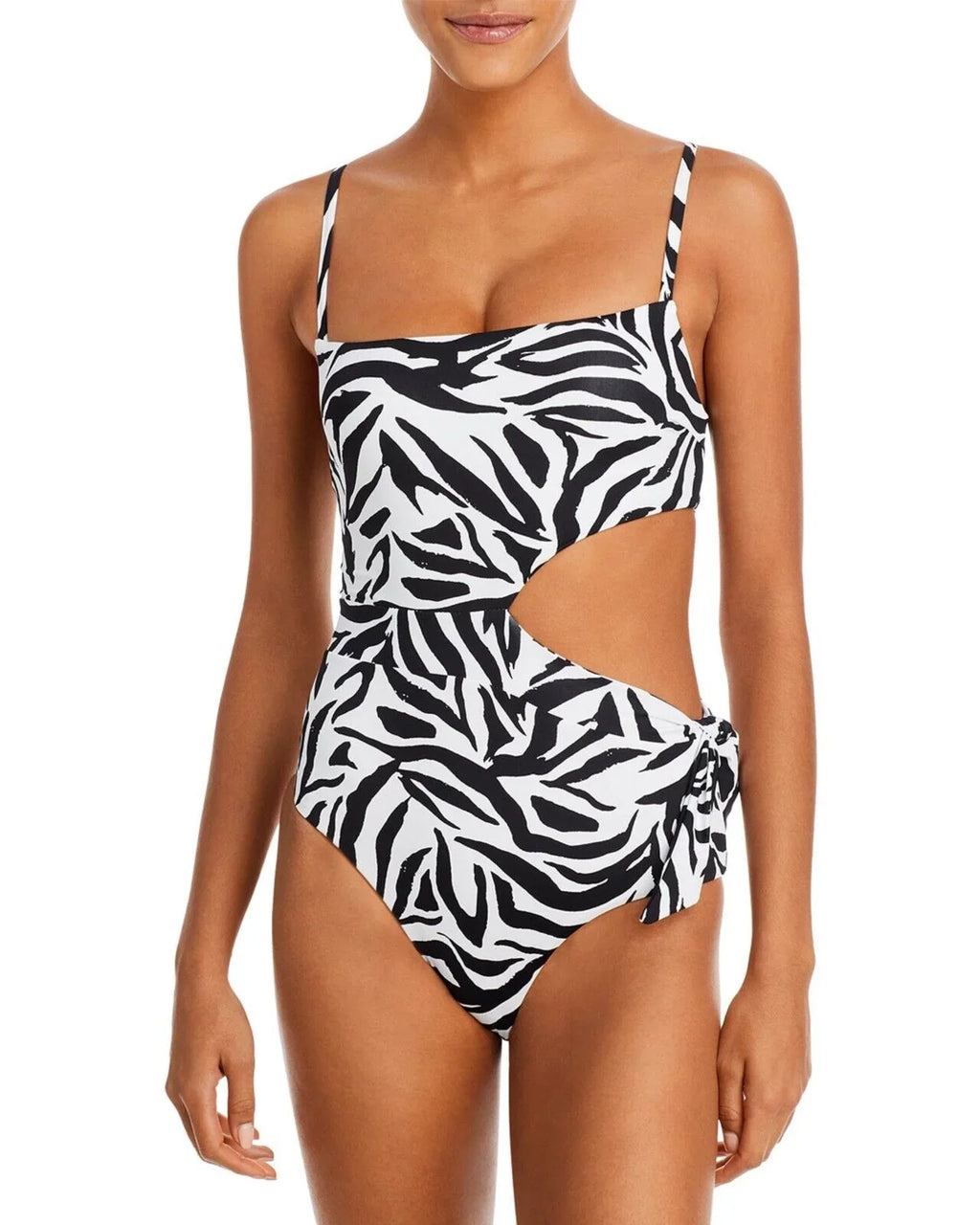 Swim Women's Sashed Cutout One Piece Swimsuit Black Zebra  B4HP