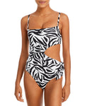 Swim Women's Sashed Cutout One Piece Swimsuit Black Zebra  B4HP