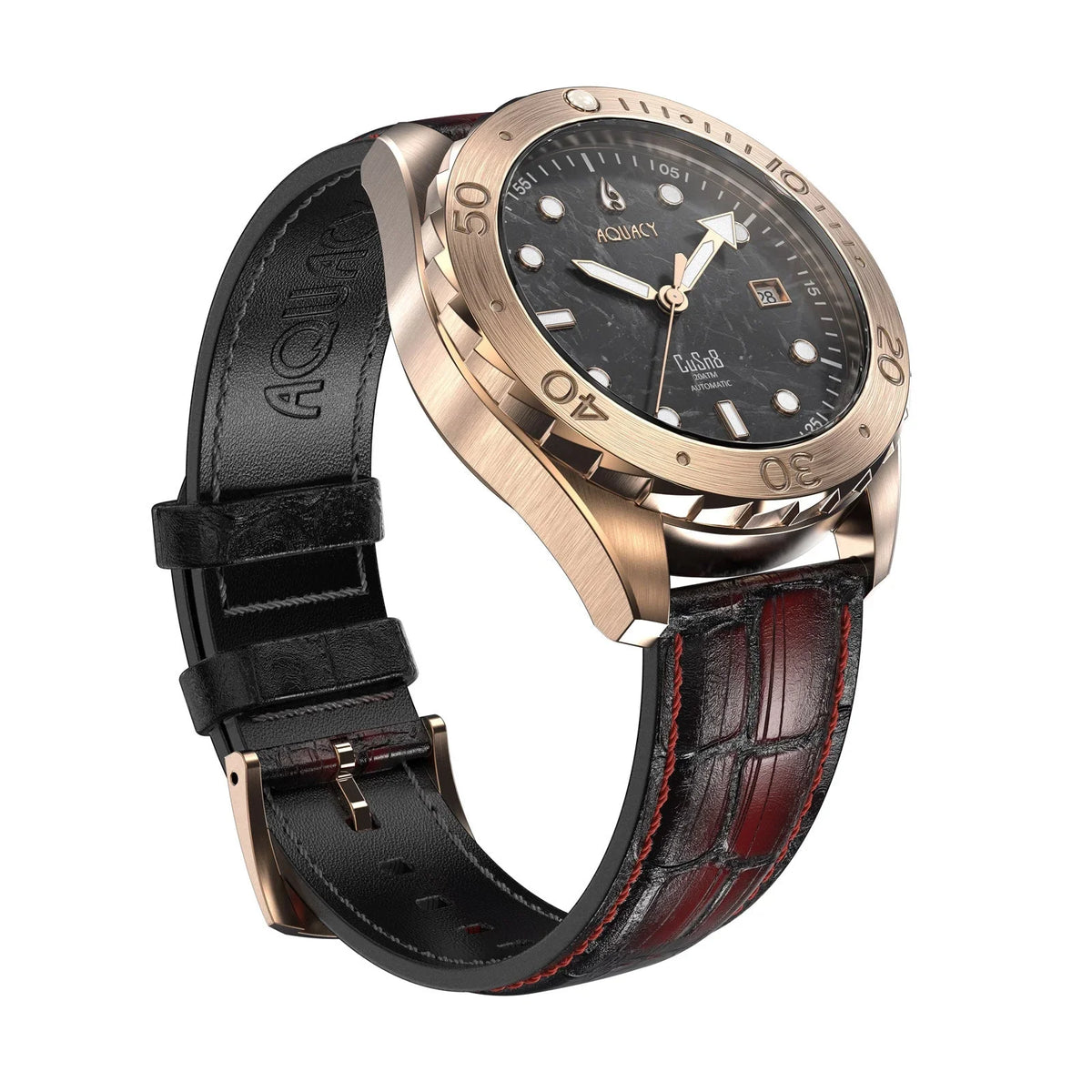Aquacy Bronze CuSn8 Marble Automatic Diver Watch ..8215.L - Screw Down 316L Stainless Case Back - 200M Water Resistance - 120 click Uni-Directional Bezel Dive Swimming Wrist Watches For Men