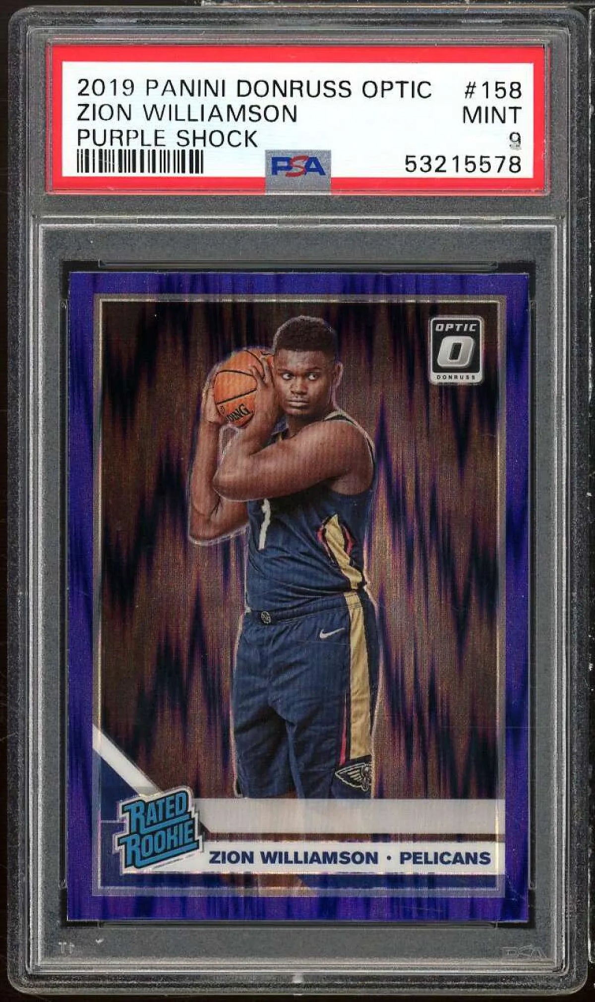 Zion Williamson Rookie Card 2019-20 Panini Donruss Optic Purple Shock #158  9