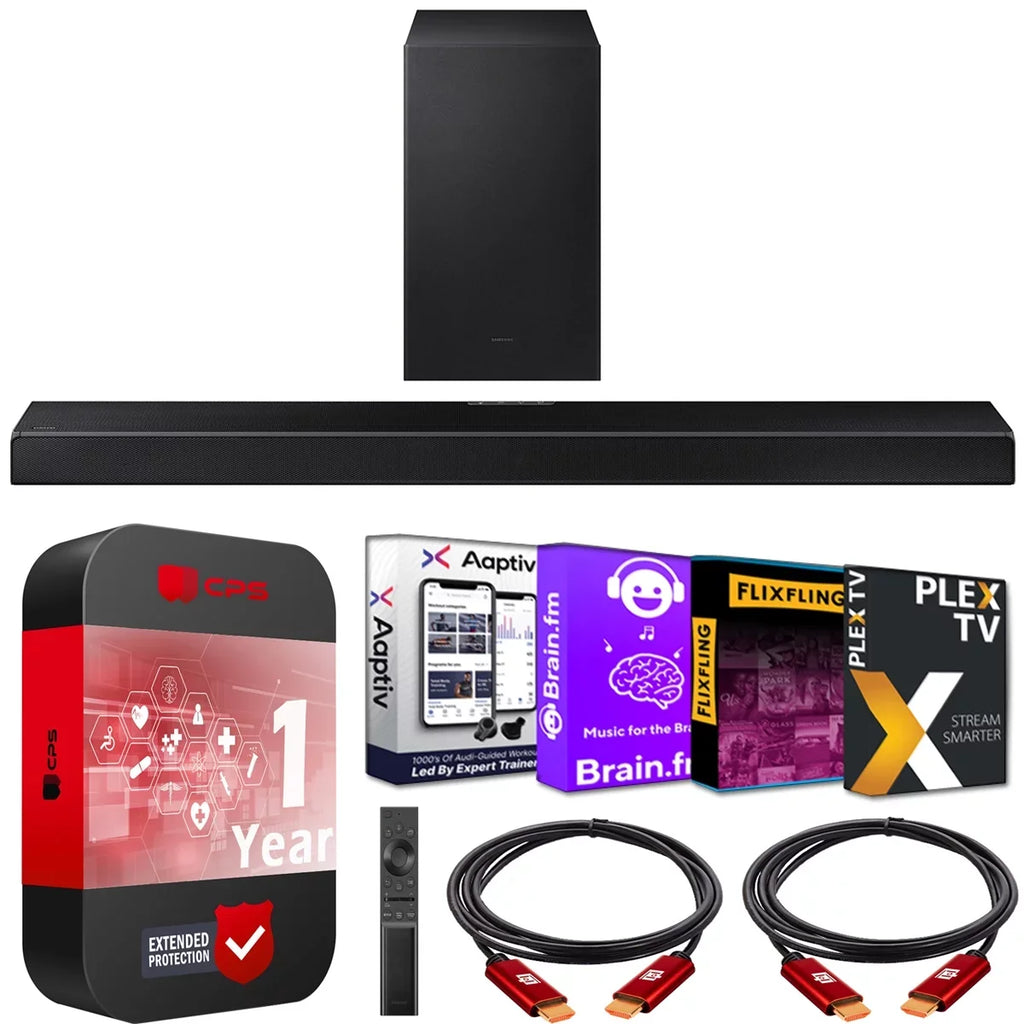 Samsung -Q600A 3.1.2ch Soundbar w/ Dolby Atmos / :X (2021) -Q600A/ with Wireless Active Subwoofer Bundle with Extended Protection Plan + 2x Deco Gear  Cables + Streaming Software Kit