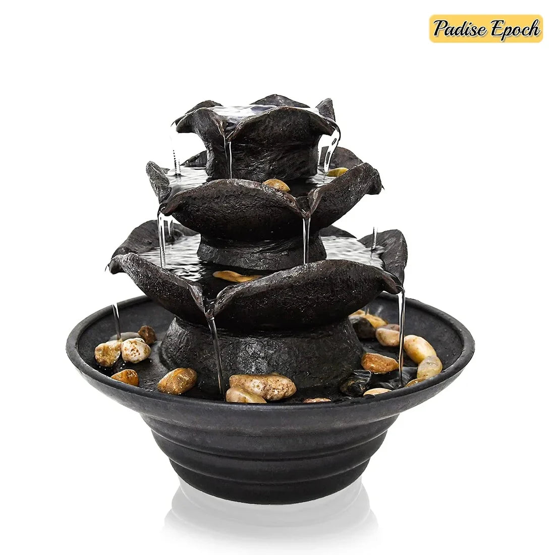 3 Tier Indoor Water Fountain with  Lights Tabletop Fountain, Relaxation Tabletop Fountain, Mini Desktop Water Fountain for Living Room Bedroom (Includes Natural River Rocks)