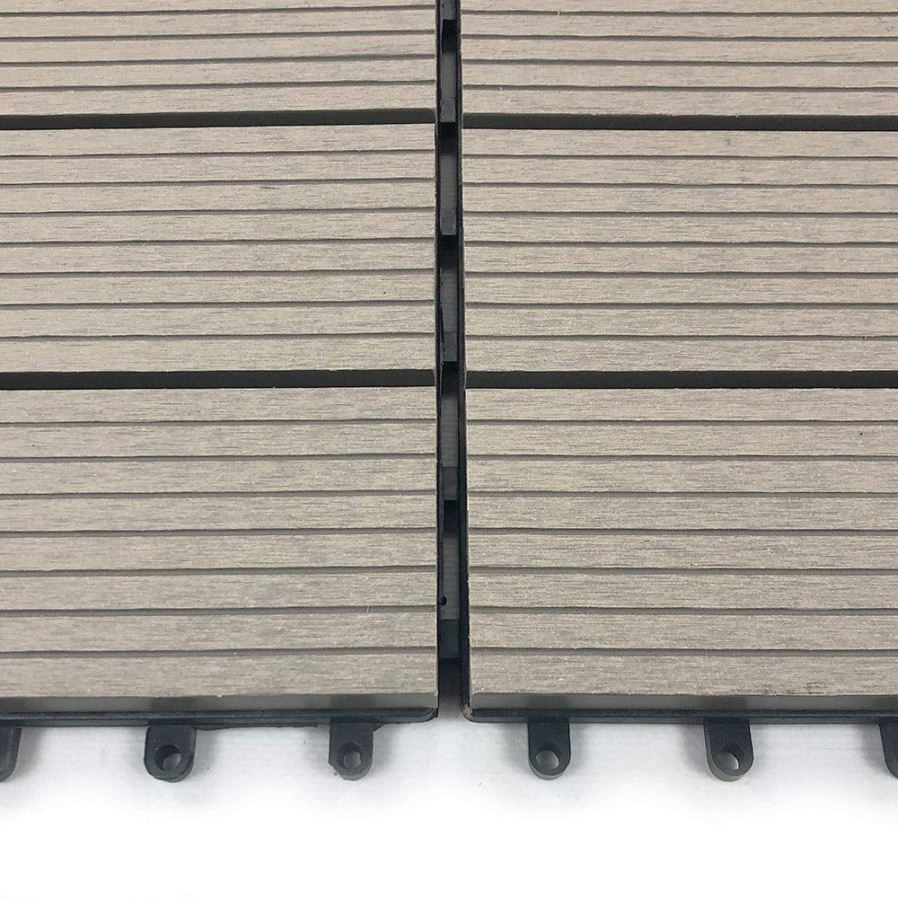 RevTime Easy  Wood-Plastic Deck Tiles 12" x 12" x 3/4”, Gray (9 Pcs)
