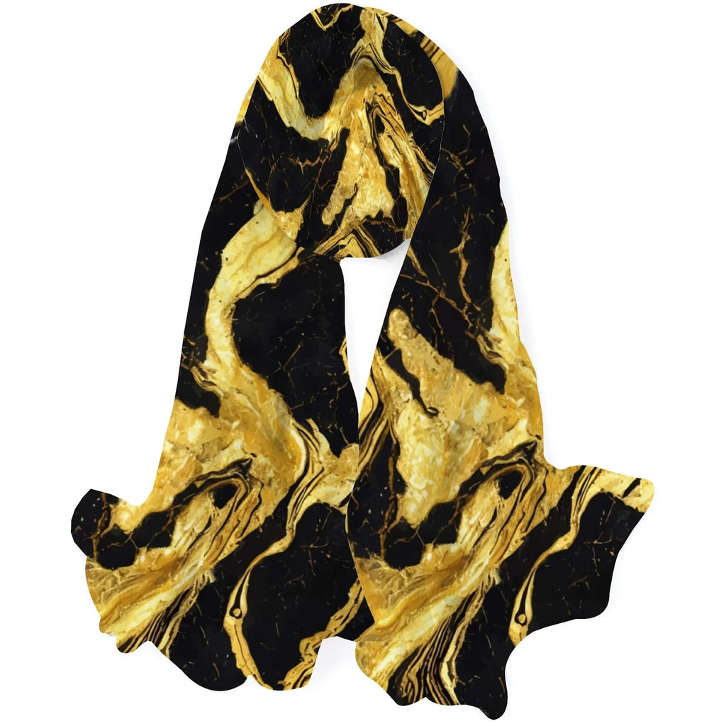 Golden Marble Silk Long Scarf for Women Large Oblong Sunscreen Shawls Wraps Neck Headscarf Hair Wraps Gift Packed