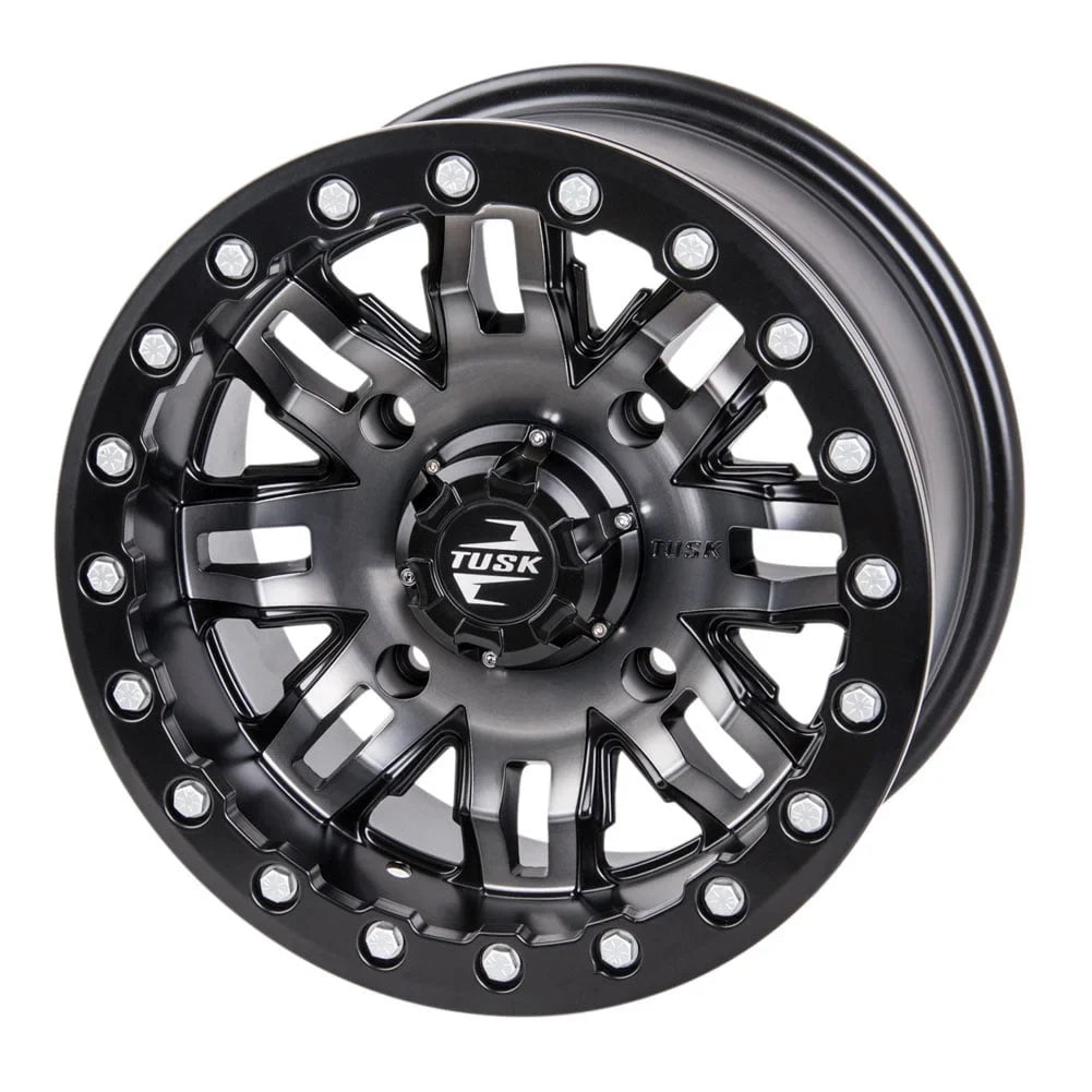 (4 Pack) 4/156 Tusk Teton Beadlock Wheel 14x7 4.0 + 3.0 Gun Metal/Black For  Wolverine  4 1000 R-Spec 2022