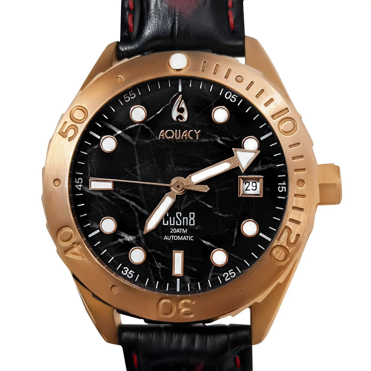 Aquacy Bronze CuSn8 Marble Automatic Diver Watch ..8215.L - Screw Down 316L Stainless Case Back - 200M Water Resistance - 120 click Uni-Directional Bezel Dive Swimming Wrist Watches For Men