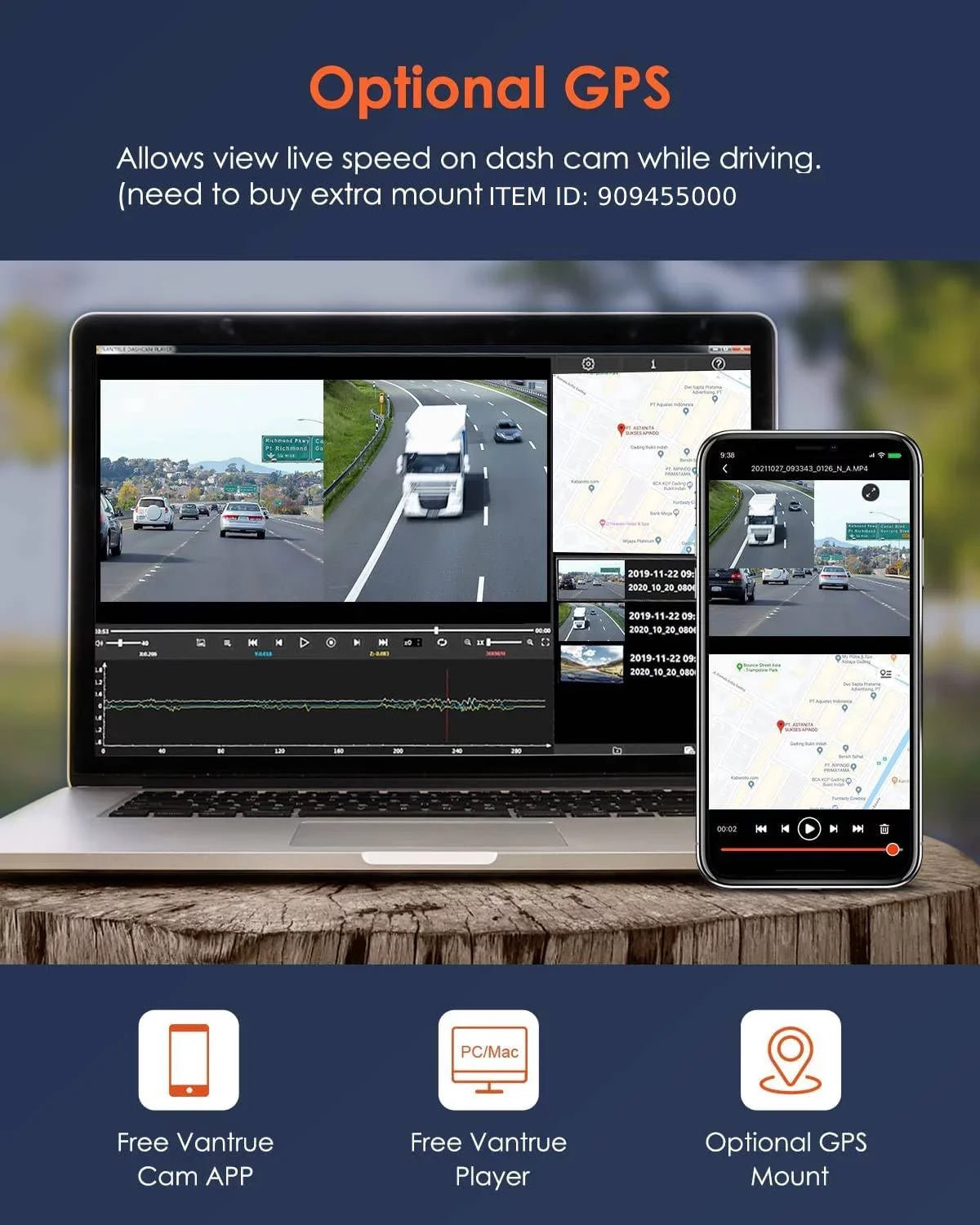 Vantrue  4K +1080P WiFi Dual WiFi Dash Cam Front and Rear with Night Vision, Wireless Car Camera Built in Super Capacitor,  for Backup camera, , 24Hs Parking Mode, G-sensor (X4S Duo)
