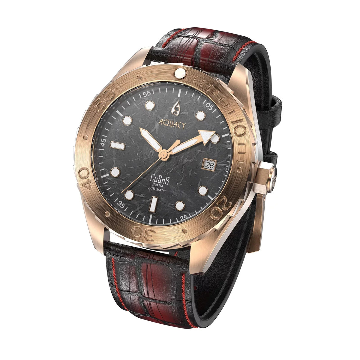 Aquacy Bronze CuSn8 Marble Automatic Diver Watch ..8215.L - Screw Down 316L Stainless Case Back - 200M Water Resistance - 120 click Uni-Directional Bezel Dive Swimming Wrist Watches For Men