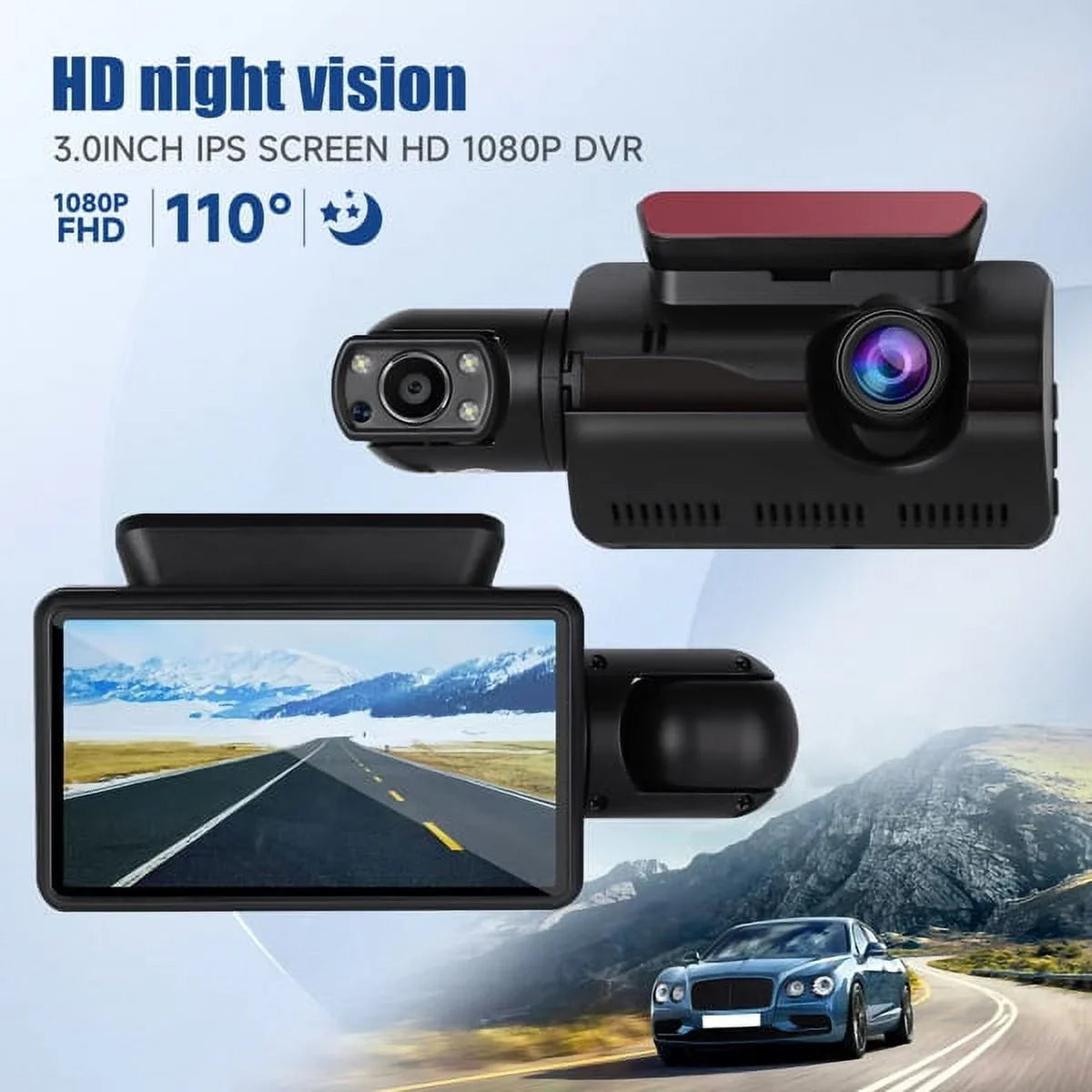 1080P Dash Cam Night Vision Dash Camera Front and Rear 170° Wide Angle Loop Recording
