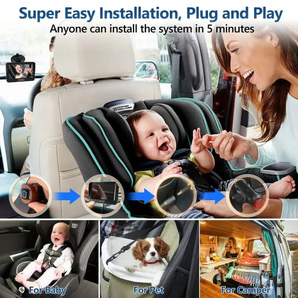 Baby Car Camera,360&deg; Rotation 1080P Baby Car Mirror with Night Vision & 150&deg; Wide View Function,5 Mins Easy to Install Travel Safety Kit,With A Cute Silicone Case