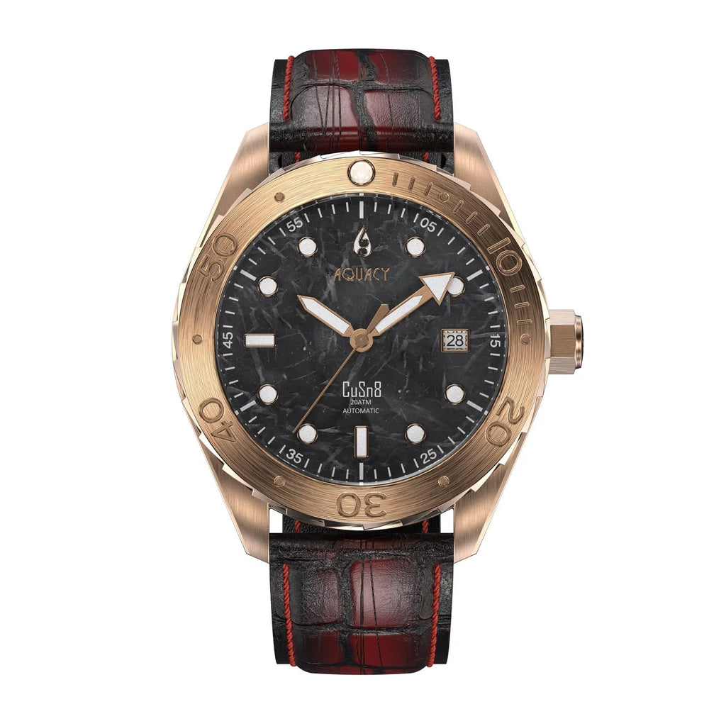 Aquacy Bronze CuSn8 Marble Automatic Diver Watch ..8215.L - Screw Down 316L Stainless Case Back - 200M Water Resistance - 120 click Uni-Directional Bezel Dive Swimming Wrist Watches For Men