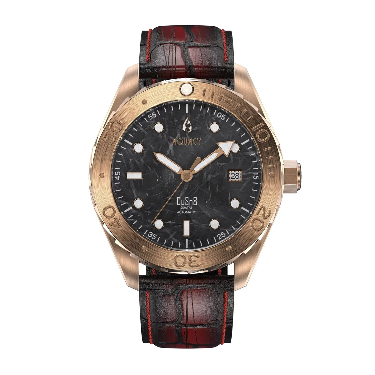 Aquacy Bronze CuSn8 Marble Automatic Diver Watch ..8215.L - Screw Down 316L Stainless Case Back - 200M Water Resistance - 120 click Uni-Directional Bezel Dive Swimming Wrist Watches For Men