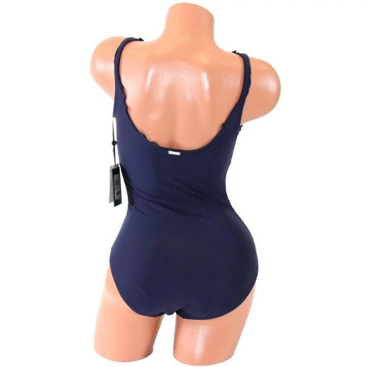 Womens Ruffle Solid Shirred One Piece Swimsuit