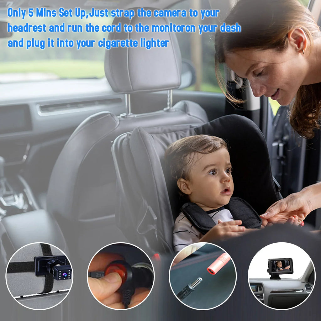 Baby Car Mirror - 1080P Baby Monitor Camera with 4.3’’  Screen, Night Vision, Adjustable Wide View Angle for Infants, Kids, and Pets
