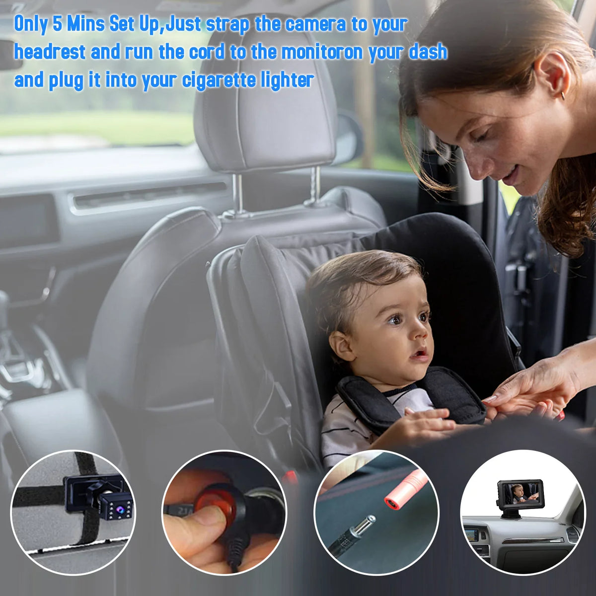 Baby Car Mirror - 1080P Baby Monitor Camera with 4.3’’  Screen, Night Vision, Adjustable Wide View Angle for Infants, Kids, and Pets