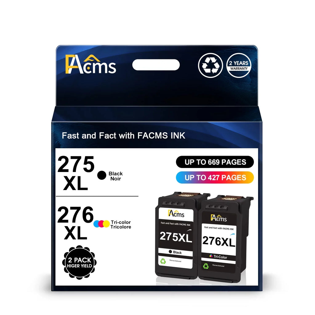 275XL 276XL 275 Ink Replacement for Canon Printer Ink 275 276 Combo Pack -275 -276 Compatible with Canon  TR4720 TR4722 TS3522 TS3520 TS3500 Printer(1 Black,1 Tri-Color)