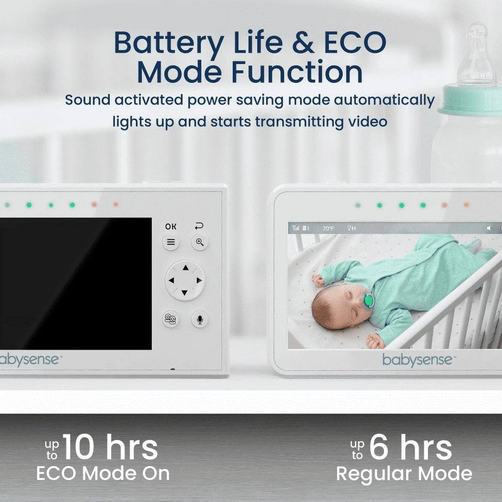 Babysense Split Screen Video Baby Monitor, 4.3" Display with 2  Cameras, Long Range, Night Light & Vision, Two-Way Talk, V43