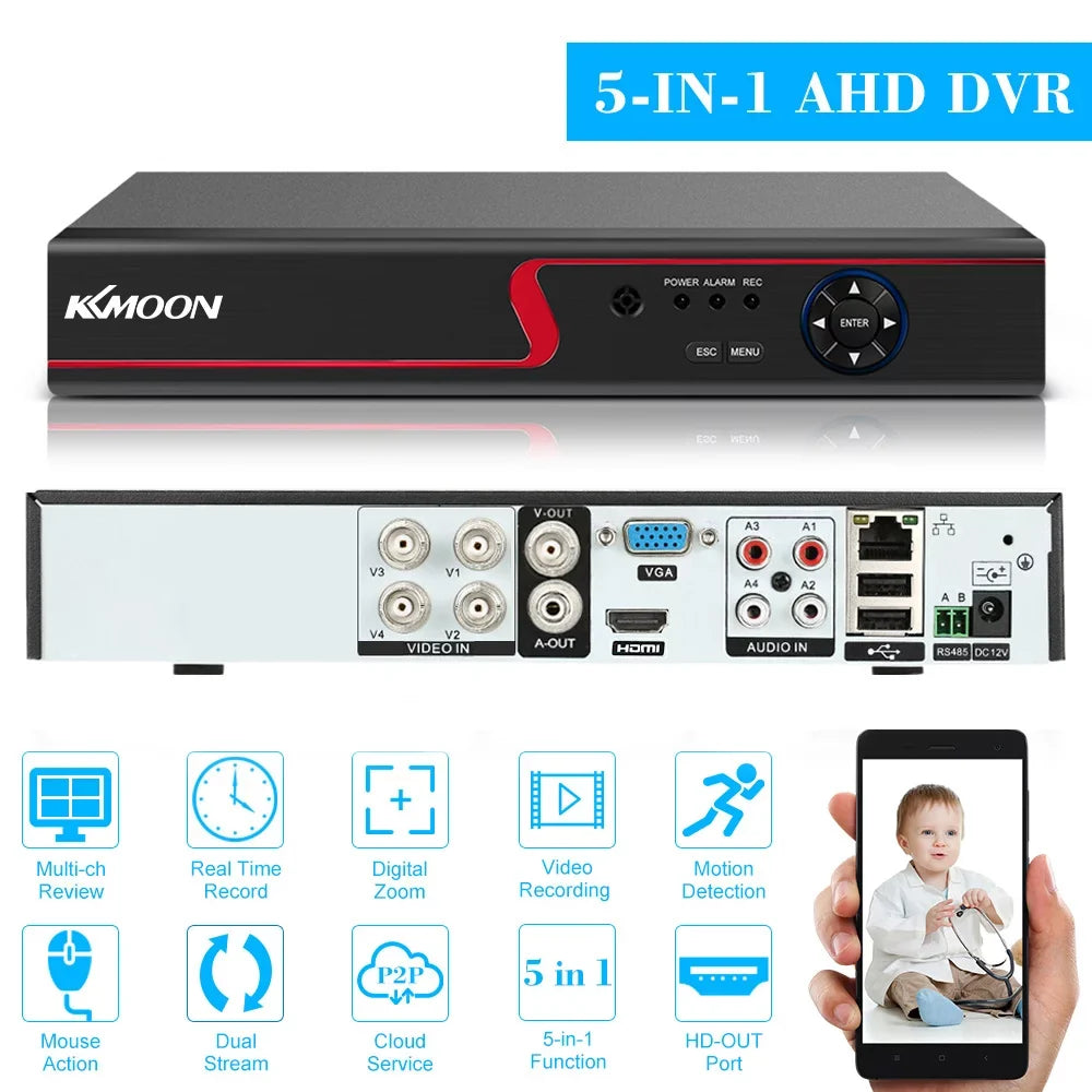 KKmoon 4CH 1080P Full High Definition AHDAnalogTVICVI/   Digital Video Recorder  P2P Remote Phone Monitoring for Home office System kit ( ) Plug