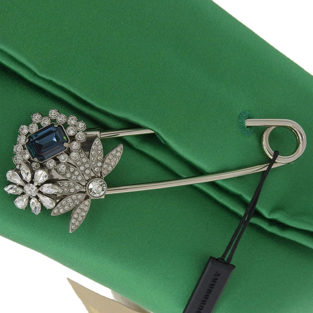 Pre-Owned Burberry  pin clutch bag viscose silk rhinestone bijou green (Like New)