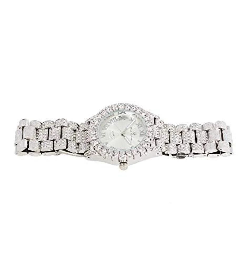 Charles Raymond Mens Silver Hip Hop Big Rocks with Roman Numerals Fully Iced Out Colorful Dial Blinged Out Wristwatch - ST10327  Single (Shiny Silver)