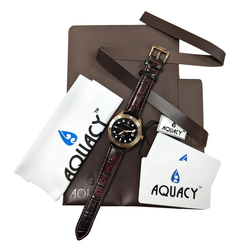 Aquacy Bronze CuSn8 Marble Automatic Diver Watch ..8215.L - Screw Down 316L Stainless Case Back - 200M Water Resistance - 120 click Uni-Directional Bezel Dive Swimming Wrist Watches For Men