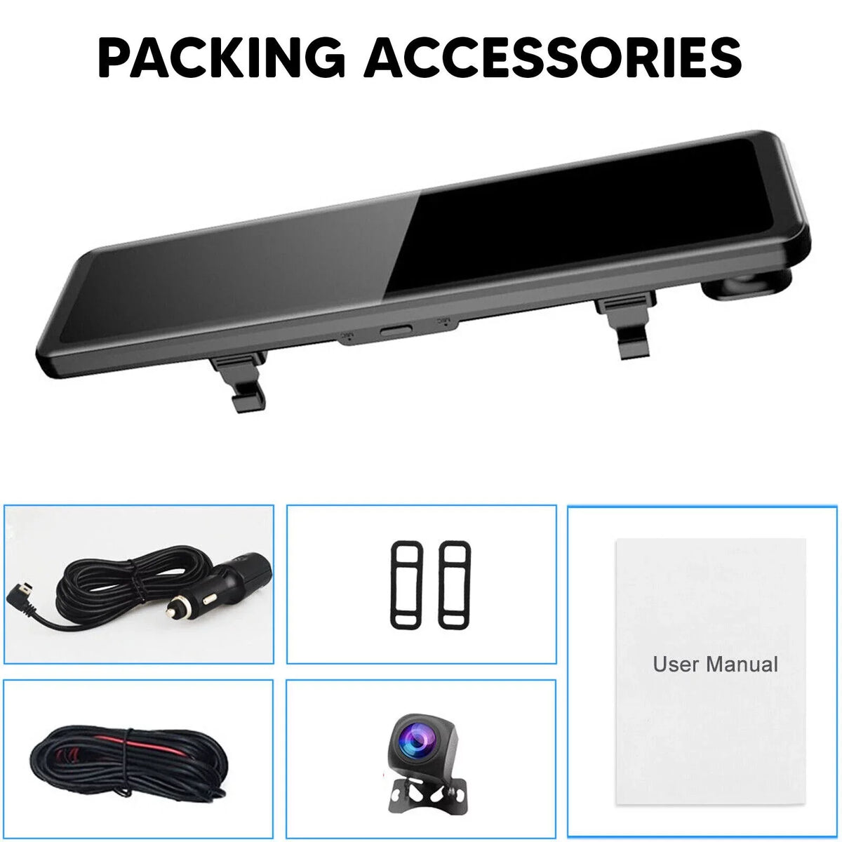 4K Car Mirror Dash Cam 12" Dual Camera Front and Rear Backup Camera Super Night Vision, Parking Monitoring, Reversing Assistance