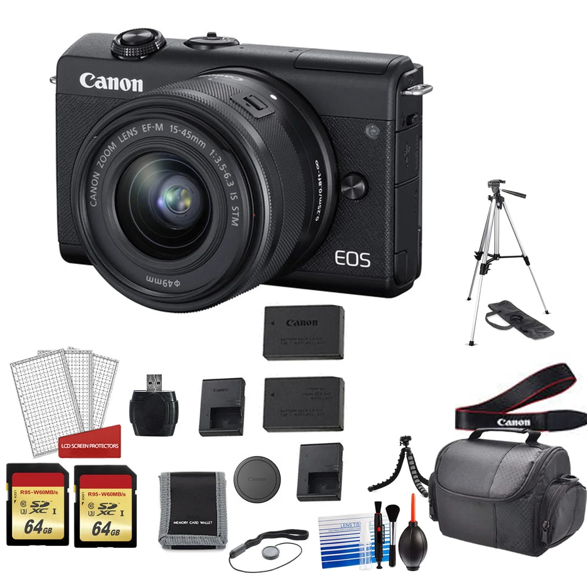 Canon  M200 with 15-45mm Lens Kit with Spare Battery + More - International Model